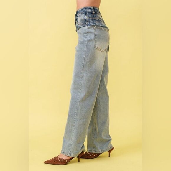 068. JEANS- DOUBLE CONTRASTING WAIST BAND - Picture 6 of 6